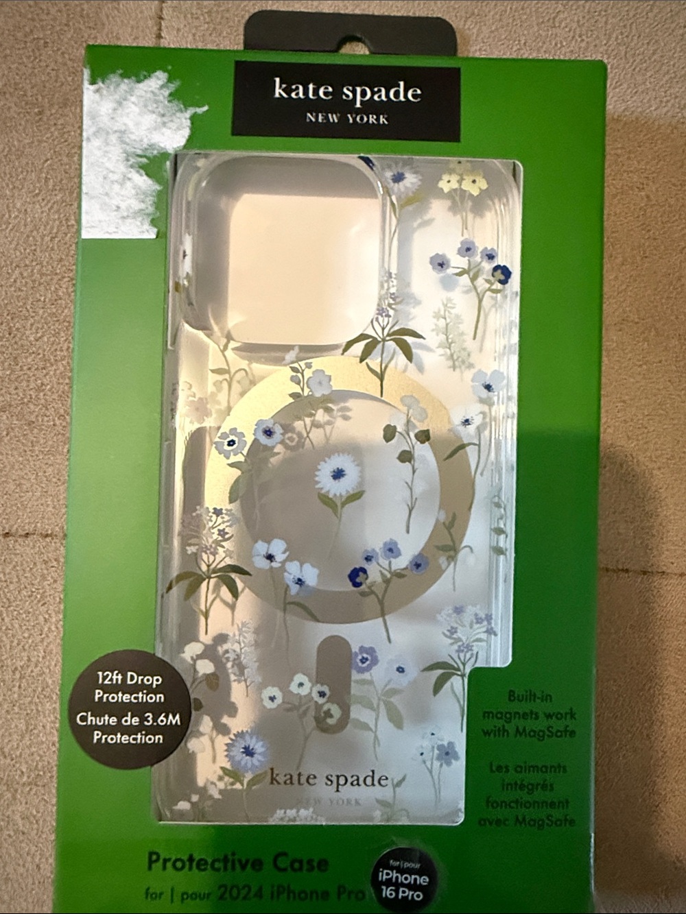kate spade Clear Floral MagSafe Case with White and Blue Flowers